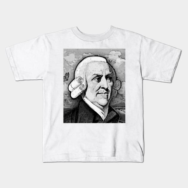 Adam Smith Black And White Portrait | Adam Smith Artwork Kids T-Shirt by JustLit